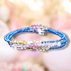 New Convertible Sapphire Wrap Bracelet Necklace: 14K White Gold , Ombre Gemstone
